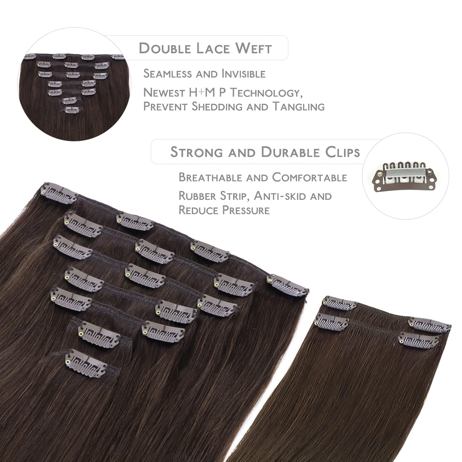 Thumbnail 2 de WENNALIFE Clip-in Echthaar Extensions (Remy), 150 g, 45 cm, 9 Tressen – helles/dunkelbraun