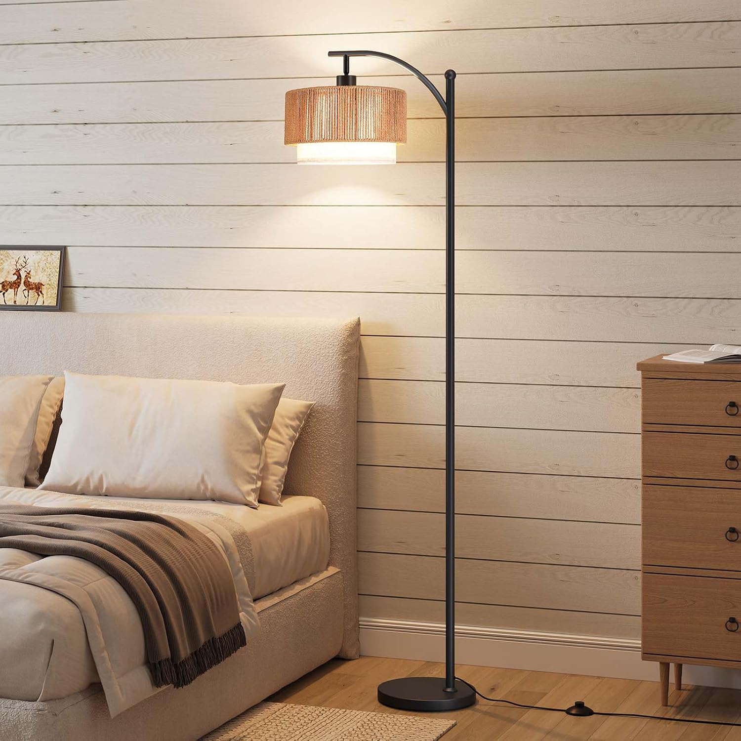 Detalle 2 de SUNMORY SR000149 Arc Floor Lamp with Rattan Shade and 3-Color LED Bulb