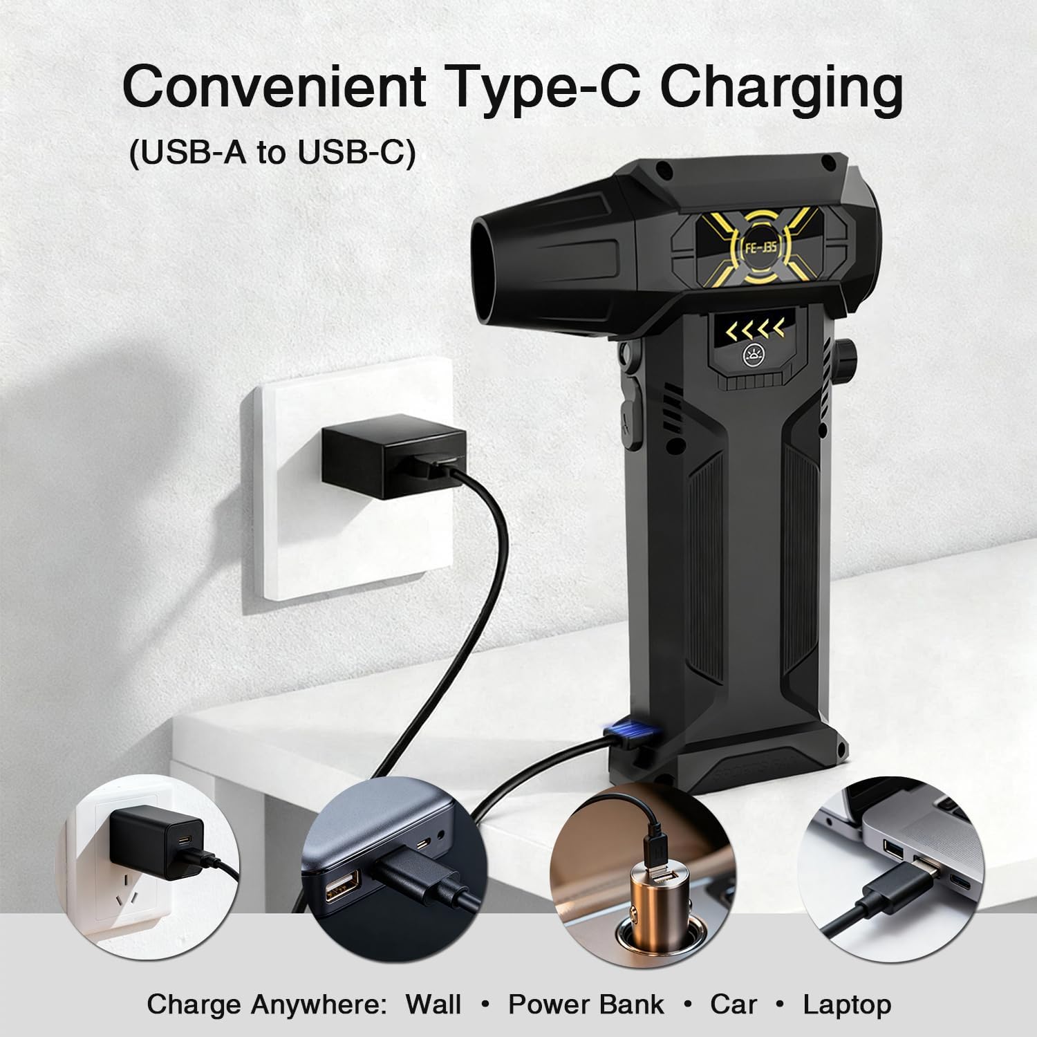 Thumbnail 6 de FE-J35 Compressed Air Duster: Powerful Turbo Air Flow, 130000 RPM, LED Light, 8000mAh Battery