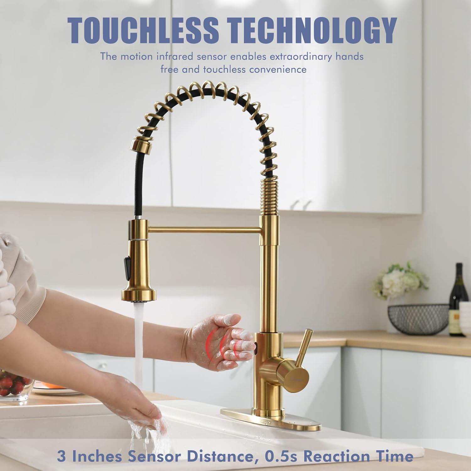 Thumbnail 1 de GIMILI GM2016 Gold Touchless Kitchen Faucet with Dual-Function Pull-Down Sprayer