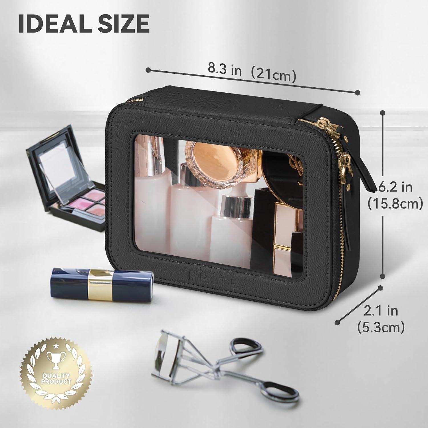 Detalle de Prite Clear Makeup Bag, Water-Resistant Vegan Leather Travel Organizer