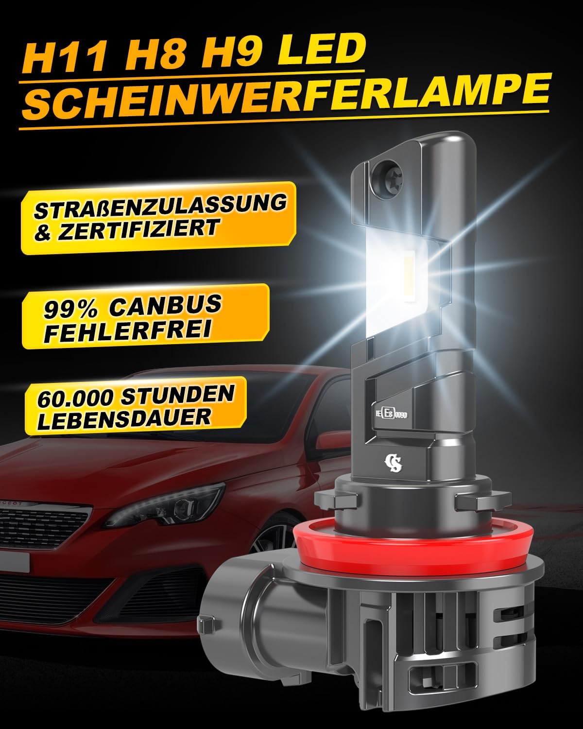 Thumbnail 5 de OUSHI H11 LED Scheinwerferlampe mit Straßenzulassung (UNECE R37, E‑Zeichen) – 5500K Weiß, für H8/H9, 2 Stück
