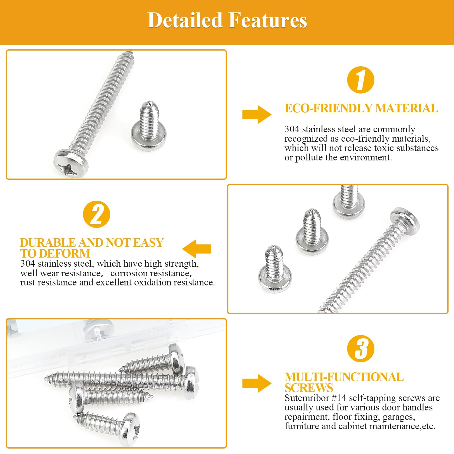 Detalle 2 de Sutemribor Wood Screws, 304 Stainless Steel