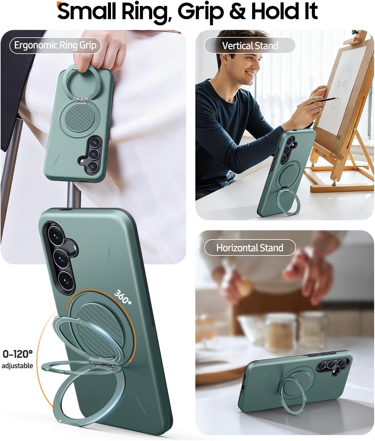 Thumbnail 1 de JAME Galaxy S25 FE Case with Ring Stand & Dual-Layer Protection (Green)