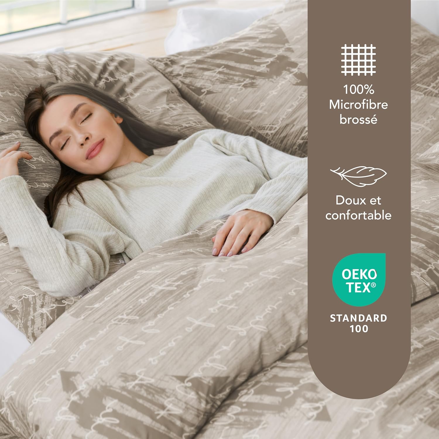 Thumbnail 1 de Dreamzie Housse de Couette 200x200 cm avec 2 Taies d'Oreiller 65x65 cm – Motif Coeur Paille, Oeko-Tex