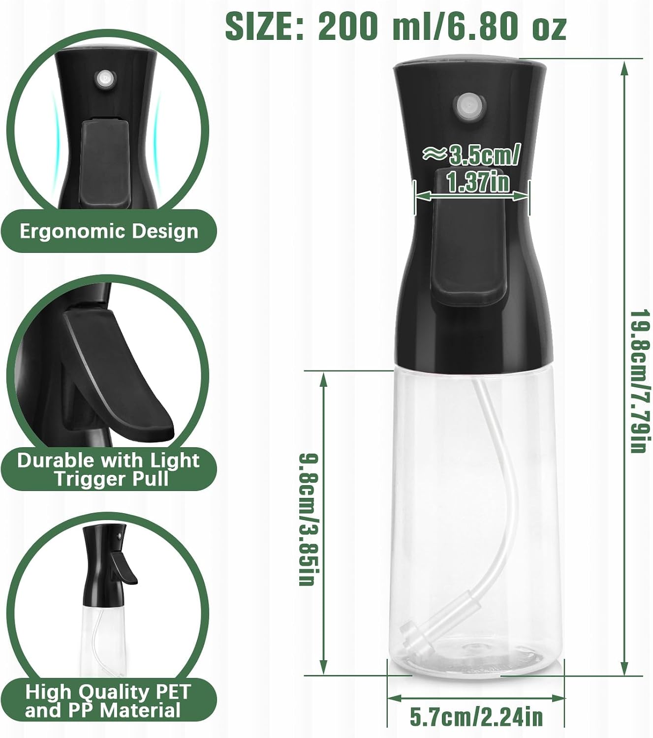 Detalle de Fun Gift Spray Bottle For Hair, Continuous Water Mister – 200 ml (Black)