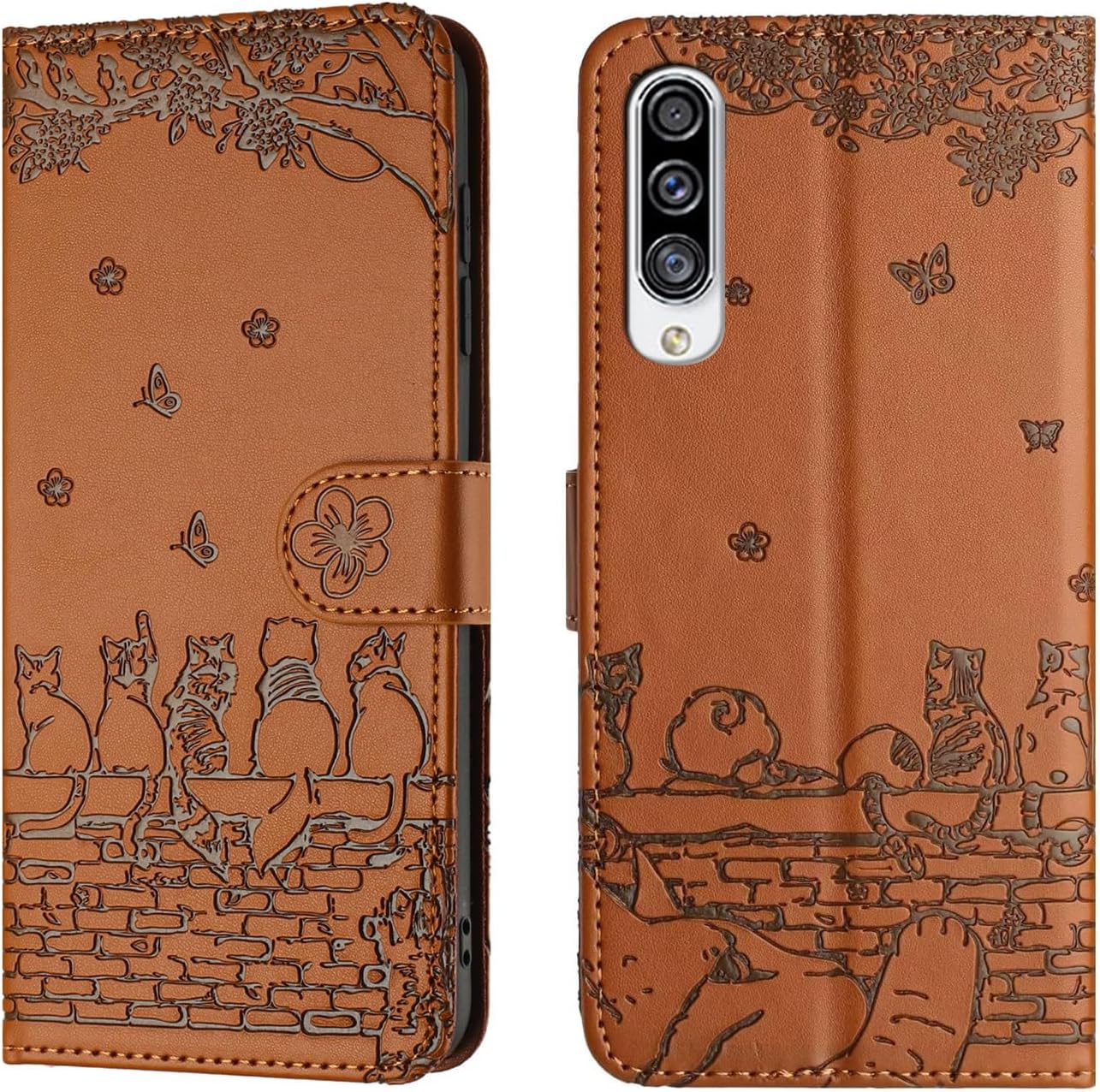 Detalle de FALUWONRU Klapphülle für Samsung Galaxy A50/A30S/A50S mit Kartenfächern, Magnetverschluss & Standfunktion (Braun)