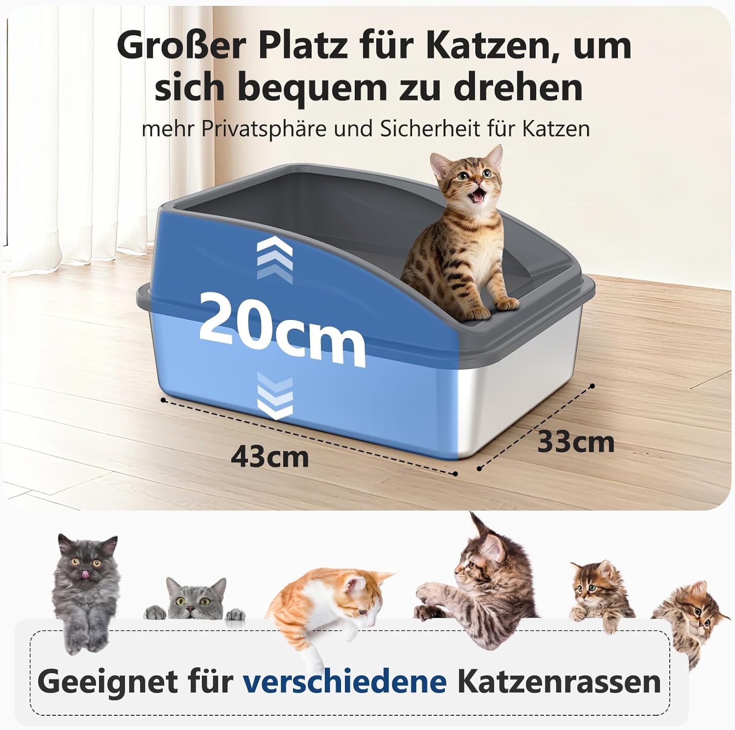 Detalle de FURTIME Litière pour Chat en Acier Inoxydable 18 L avec Pelle et Bac Latéral à Paroi Haute