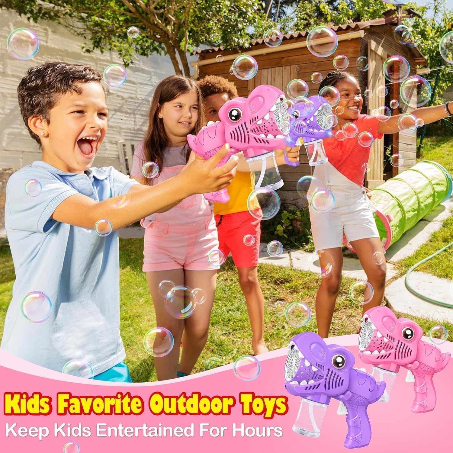 Detalle de Yunaking Bubble Gun: Dinosaur Bubble Machine for Outdoor Fun