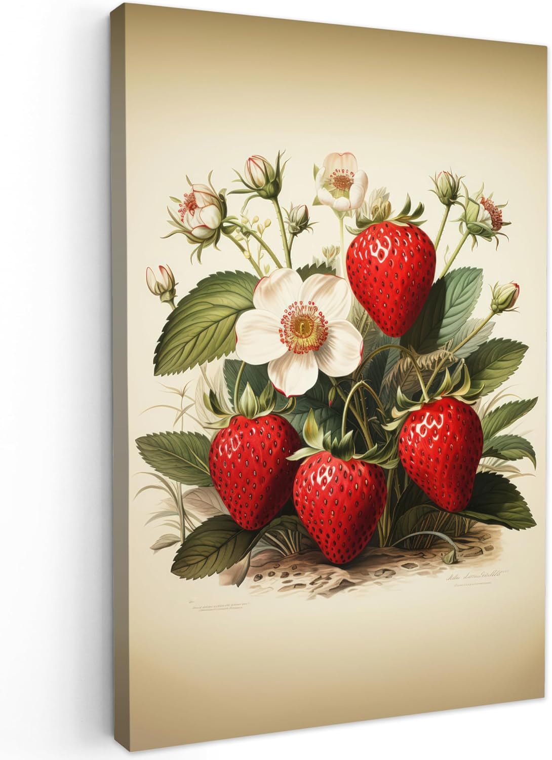 MuchoWow Impression sur toile murale 60x90 cm Fraises Plantes Fruits Nature, beige