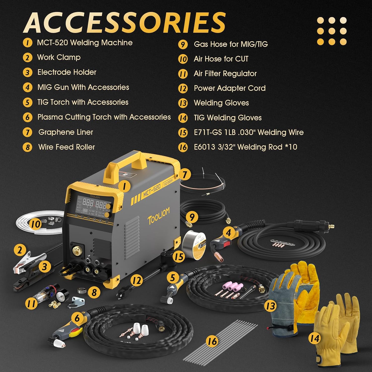 Thumbnail 3 de TOOLIOM 6-in-1 Multiprocess Welder with Spool Gun: MIG/TIG/Plasma/Stick/Flux/MIG Spool Gun, Dual Voltage 110/220V