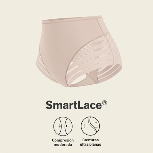 Detalle de Leonisa Braga Faja Reductora de Abdomen sin Costuras para Mujer, Braga Moldeadora con Encaje (Pack 1 o 2)