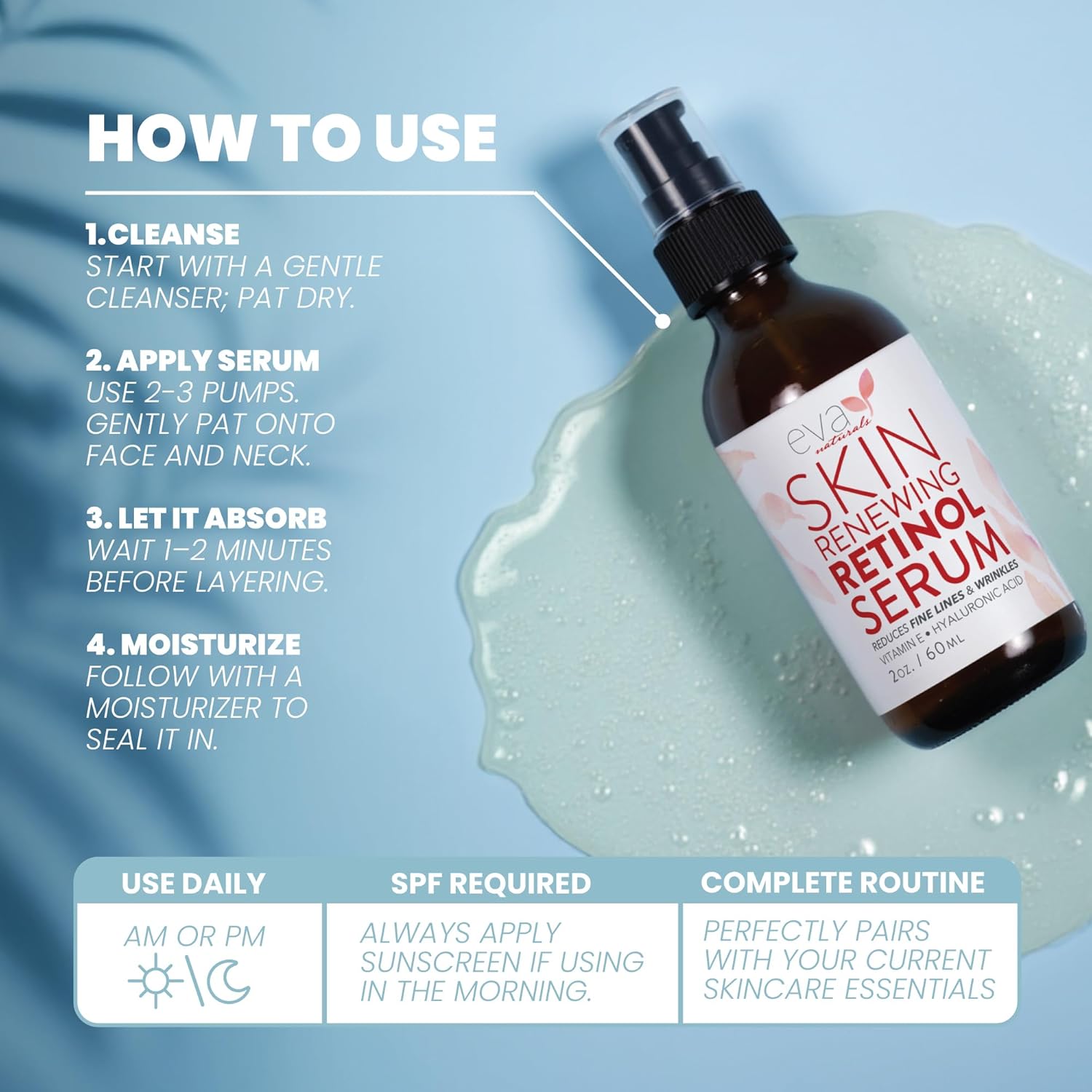 Detalle de Retinol Serum for Face with Hyaluronic Acid – Lightweight Night Serum for Smoother, Radiant-Looking Skin