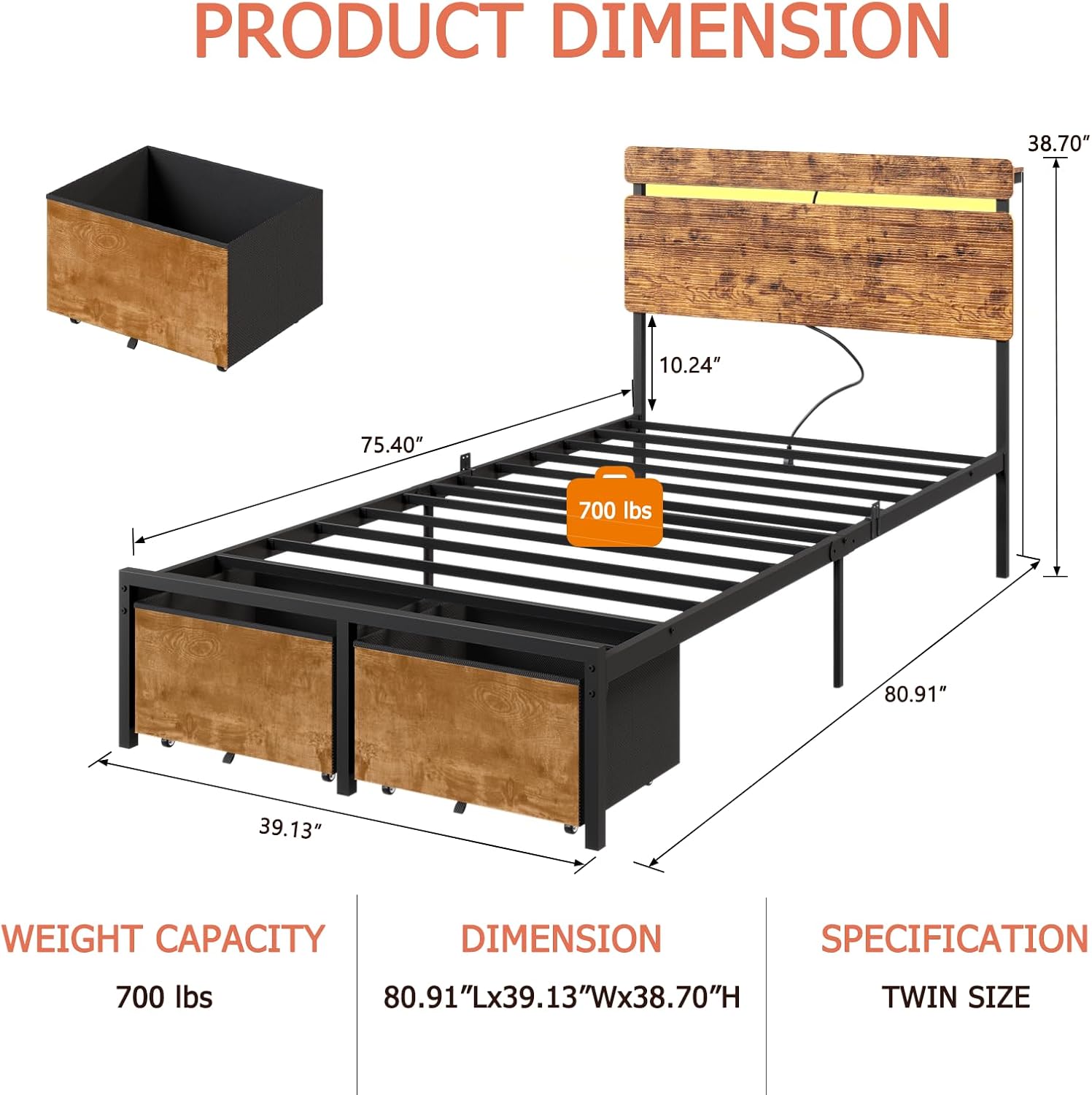 Thumbnail 1 de Forestell Twin Bed Frame with Wood Headboard