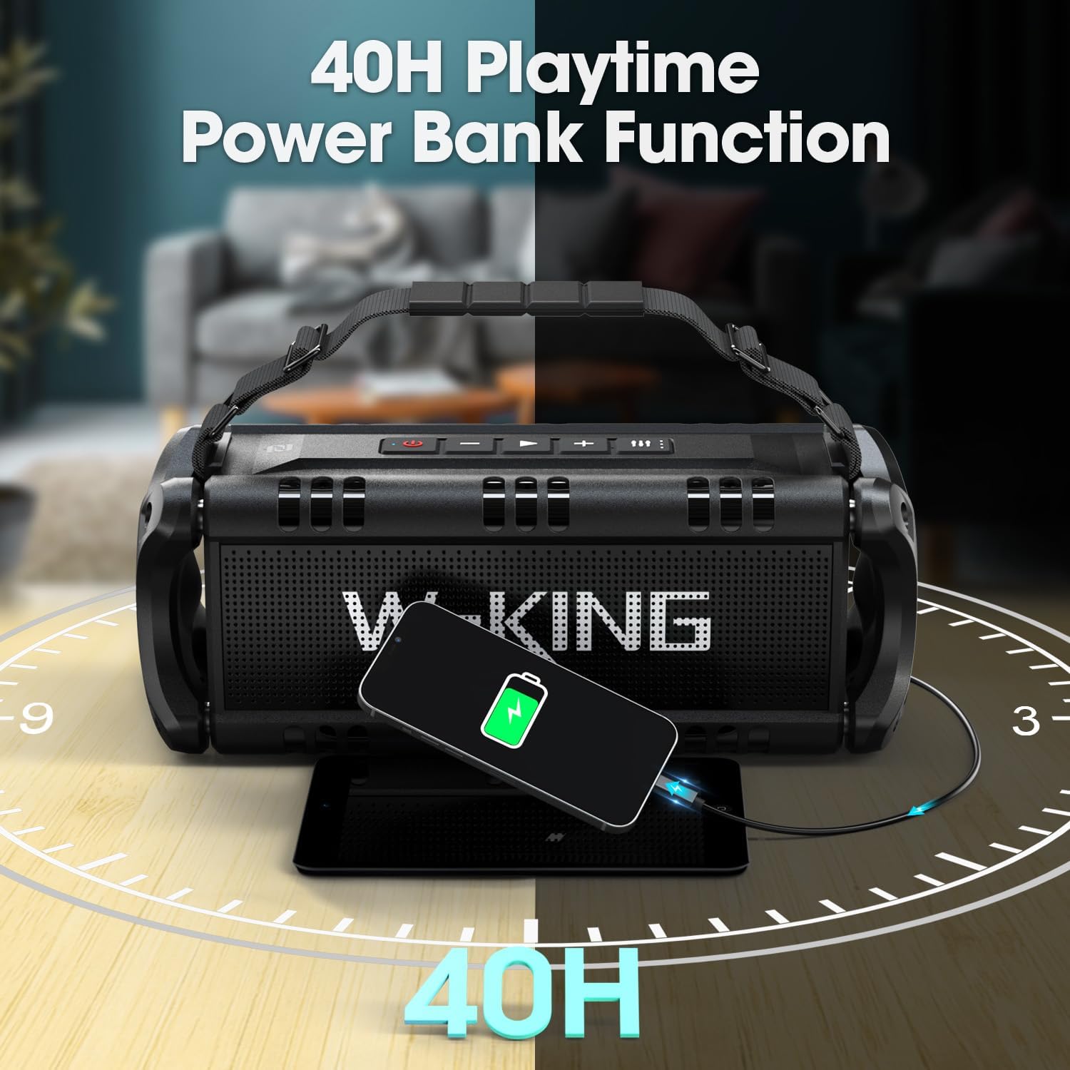 Thumbnail 3 de W-KING 90W Max Bluetooth Speaker (IPX6) with NFC, TF Card, AUX & 40H playtime