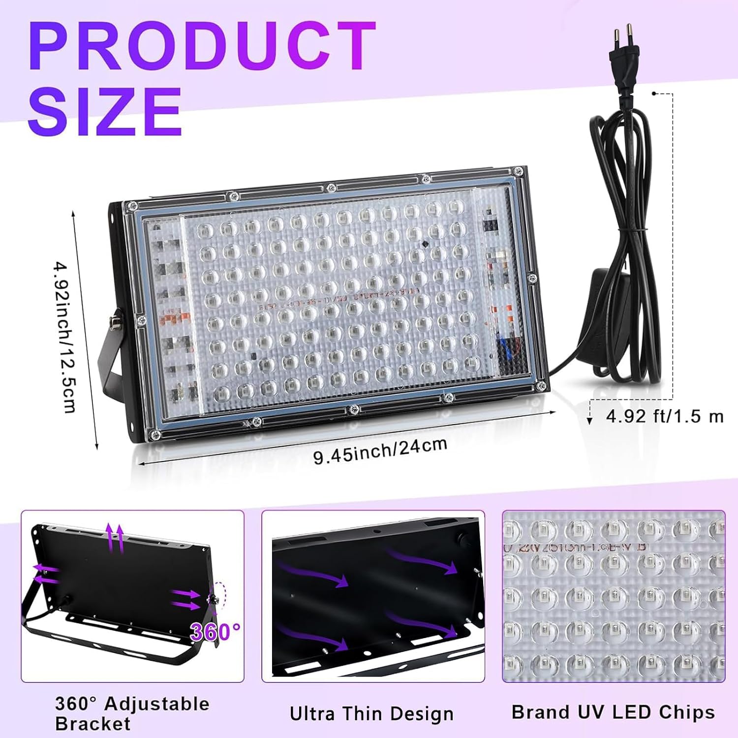 Detalle 2 de CREATESTAR UV Schwarzlicht Strahler 100W – IP65, 395–400 nm, LED-Fluter