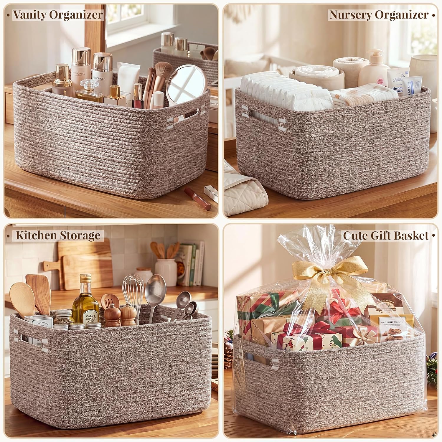 Thumbnail 6 de OIASKET SLB-C-C-05 Cotton Rope Storage Baskets, 4-Pack, Linen Brown