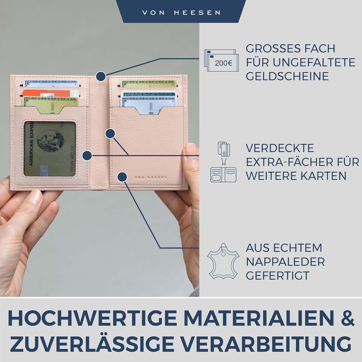 Thumbnail 2 de VON HEESEN Leder Geldbörse Damen & Herren – RFID-Schutz, Echtleder, Rose