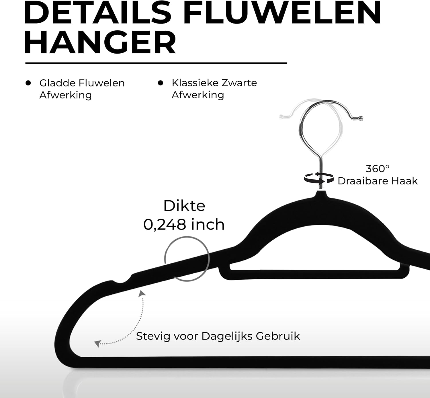 Thumbnail 3 de Utopia Home fluwelen kleerhangers, zwart, set van 50 met antisliplaag