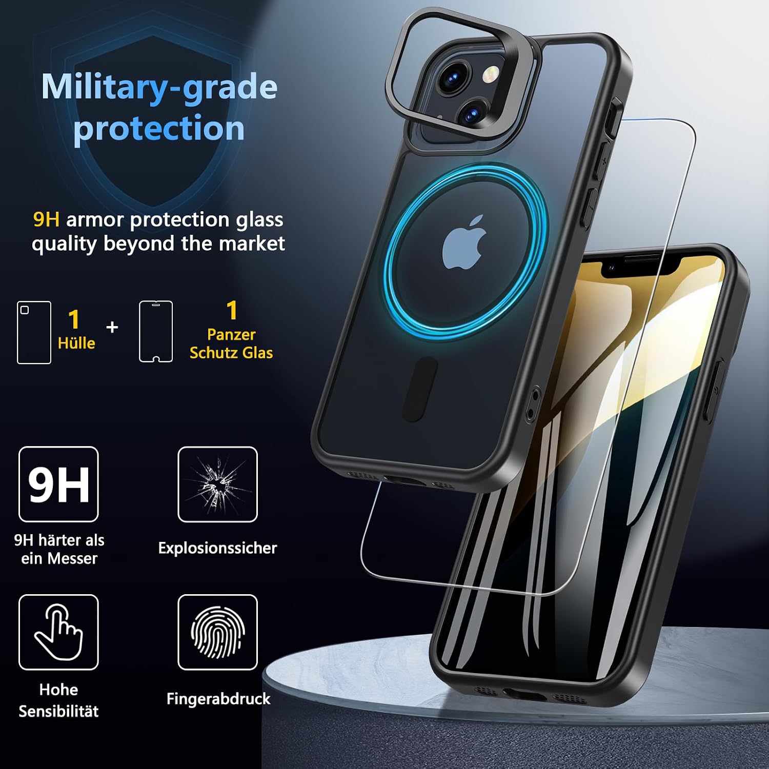 Thumbnail 6 de OWKEY Magnetisch Hülle für iPhone 13 Mini / iPhone 12 Mini mit Ständer – MagSafe-kompatibel, Panzer Glas & Militärschutz