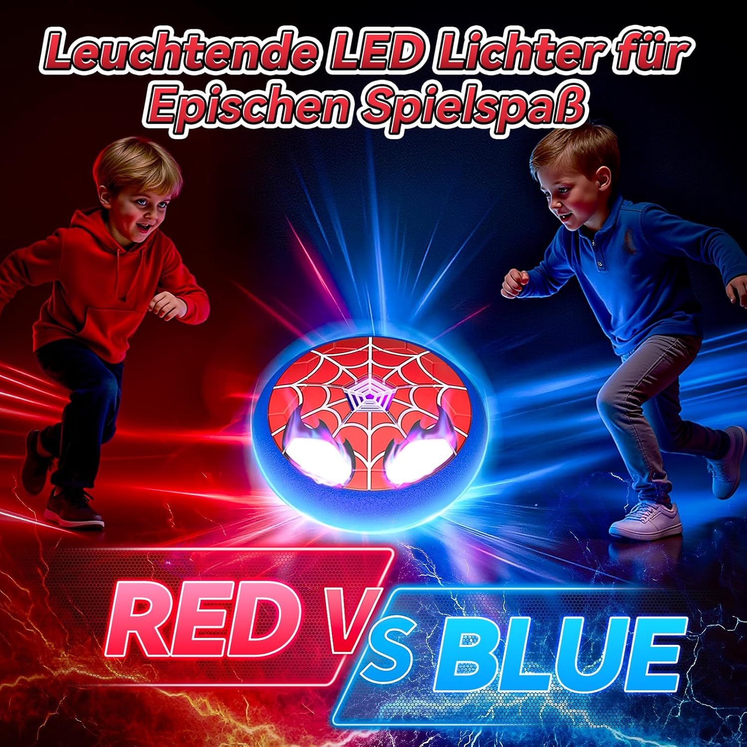 Thumbnail 3 de Mirthigig Hover-Fußball mit leuchtenden Augen & Leucht-Spinnennetz – Indoor-Spielzeug für Jungen (ca. 3–12 Jahre)