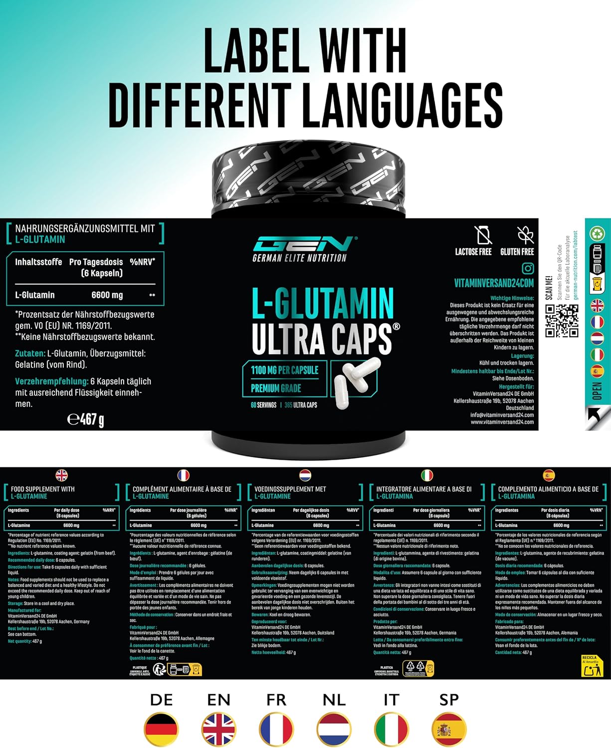 Thumbnail 6 de L-Glutamin Ultra Caps – 365 Kapseln, 1100 mg pro Kapsel