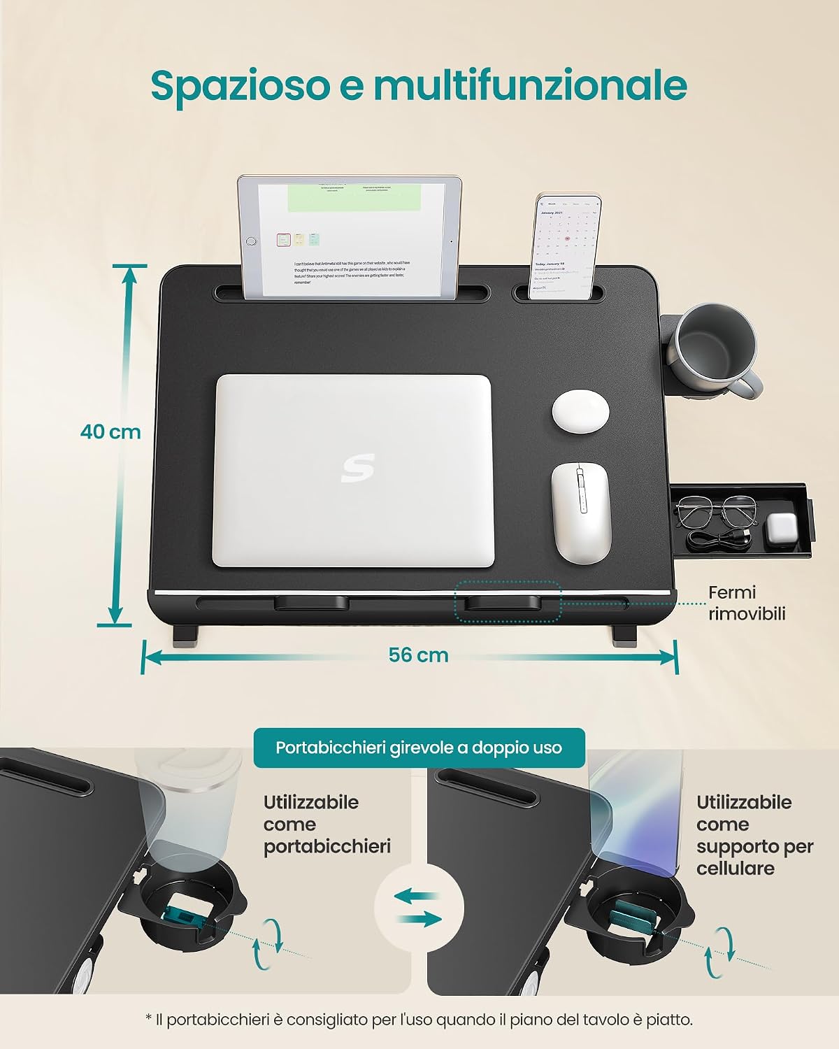 Detalle de SONGMICS Tavolino da Letto per PC, Scrivania Pieghevole: versatilità e comfort in un unico tavolo