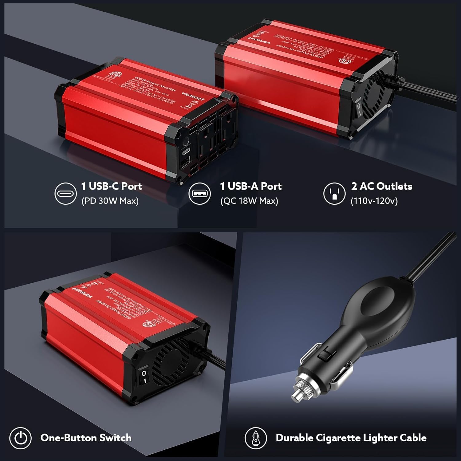Detalle 1 de VANSOET Car Power Inverter, 400W