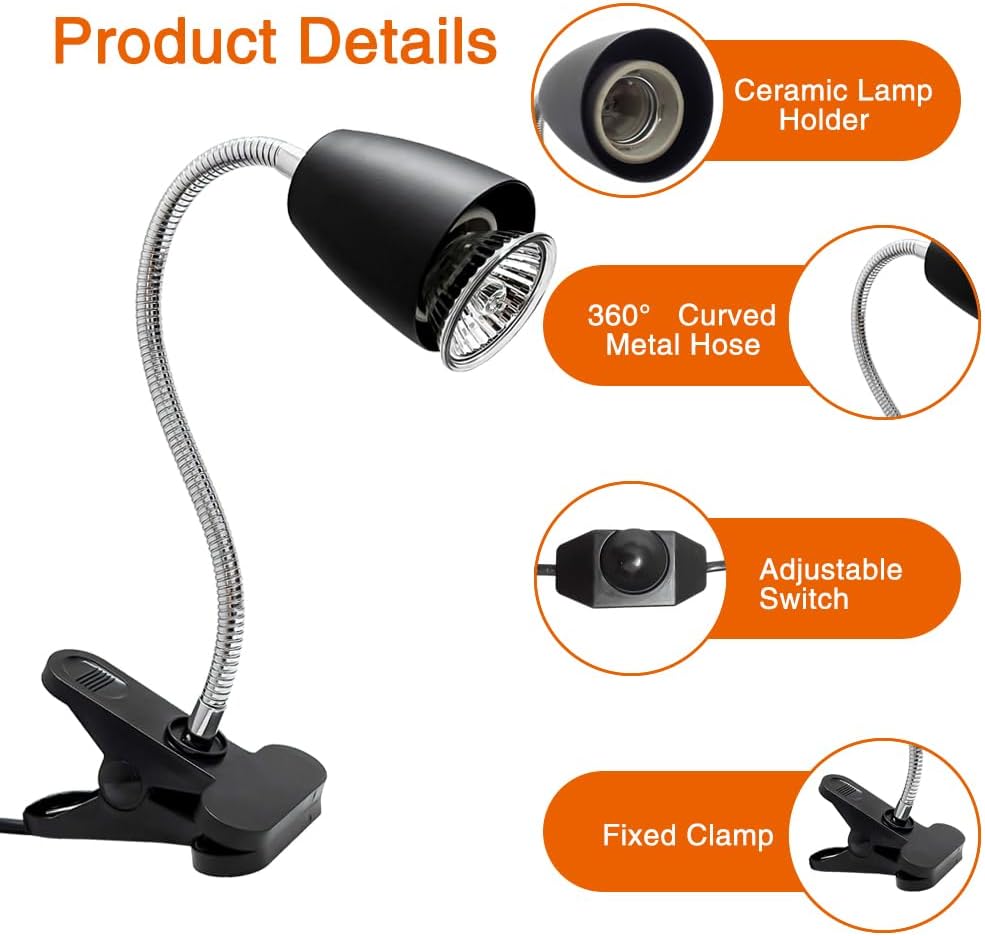 Thumbnail 3 de Golgner Schildkröte Wärmelampe – Wärmespotlampe für Reptilien mit 2× 50W UVA+UVB, 360° Clip & dimmbarem Schalter