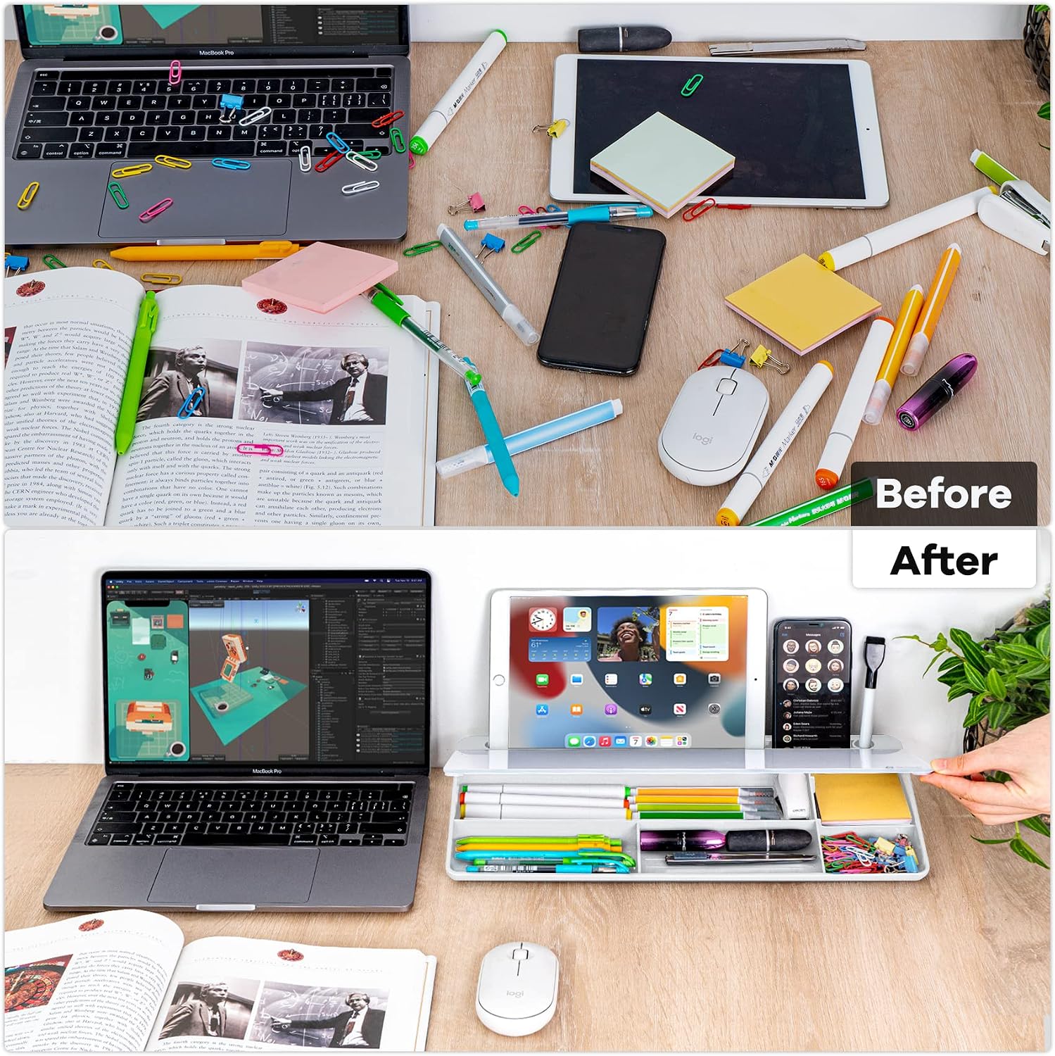 Detalle de Varhomax VDS-WB-02 Desktop Glass Whiteboard with 5-Compartment Storage
