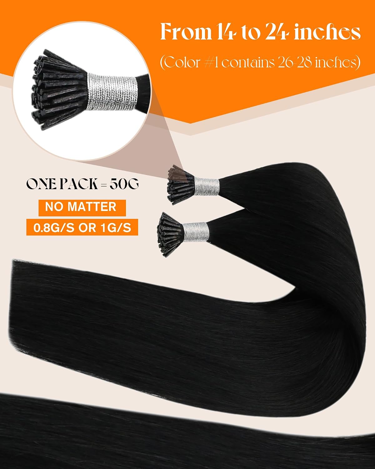 Detalle 2 de Sunny Hair I Tips Extensions – Real Human Hair, Jet Black, 24in, 100g