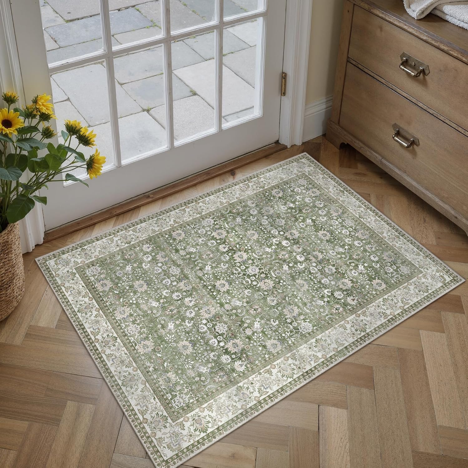 Thumbnail 6 de PureCozy Green 160x230cm Large Area Rug – Vintage Soft, Non-Slip, Machine Washable
