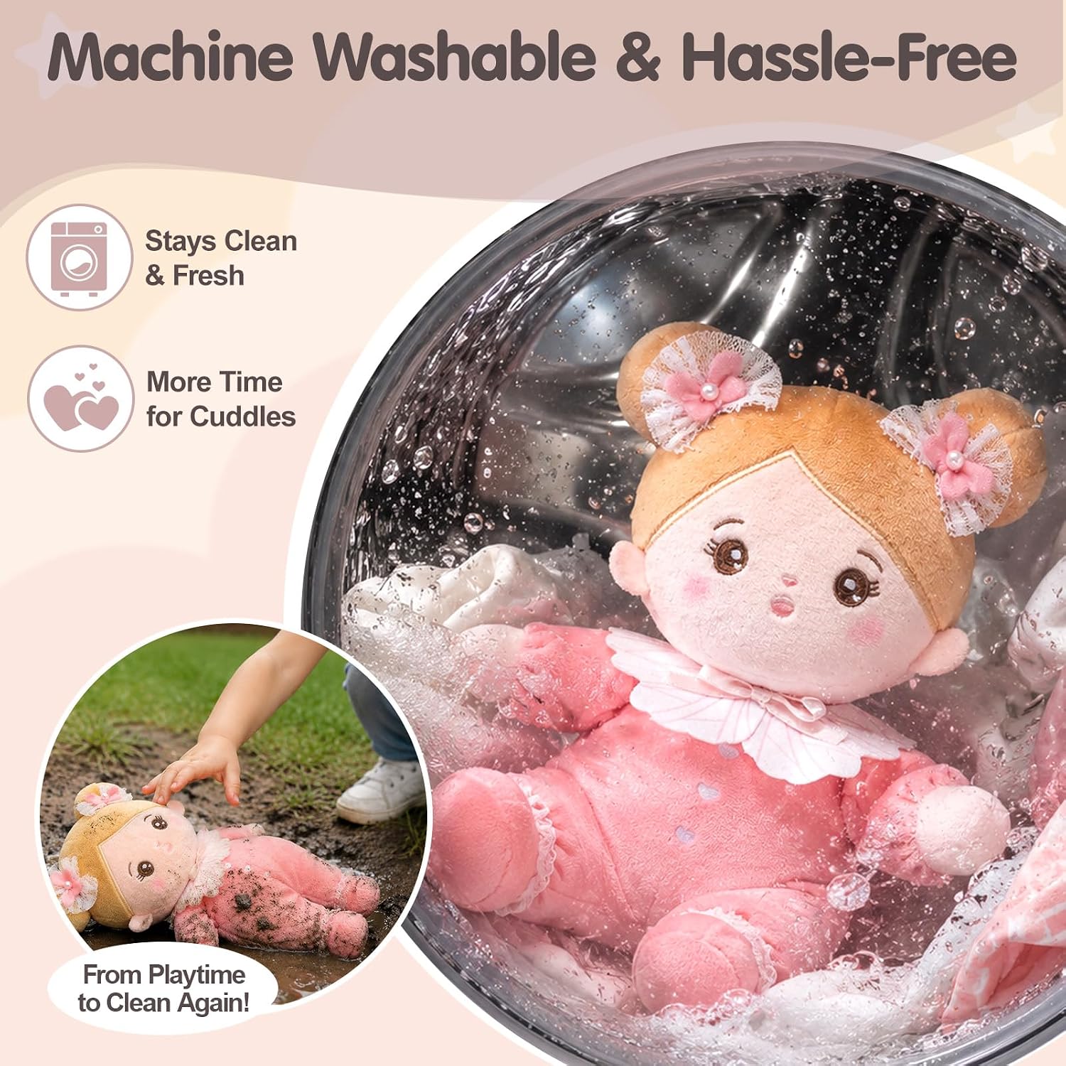 Thumbnail 6 de OUOZZZ 25cm Machine Washable Rag Doll – Soft Baby Doll for Girls