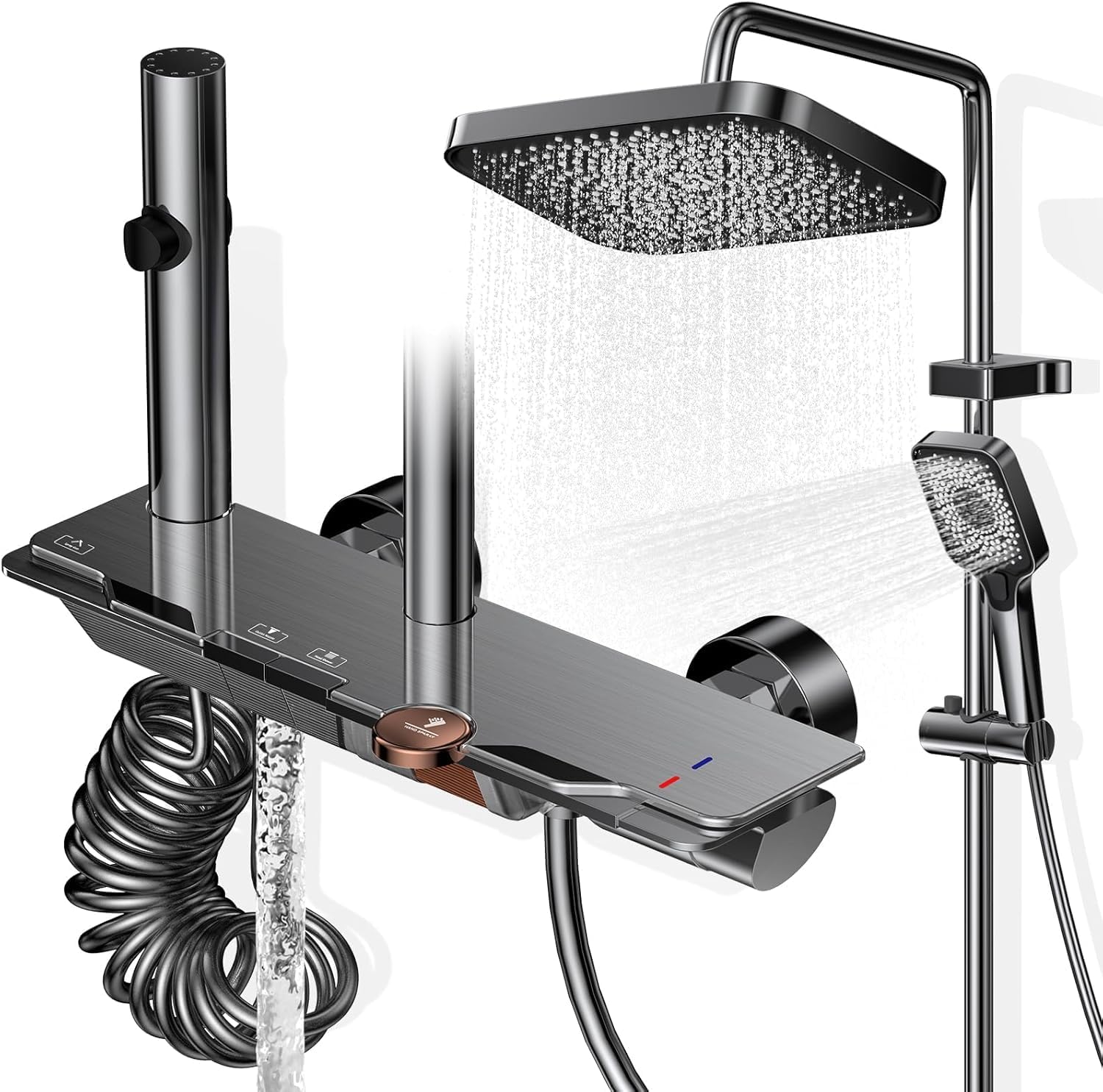 Detalle de Wiorhix QYY-GQLYTZ-Grey duschpelare med blandare, 31,5 cm regndusch