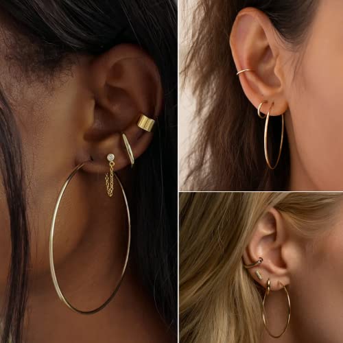 Thumbnail 2 de Senteria Gold Hoop Earrings for Women | Stainless Steel, Hypoallergenic, 30–70mm — 5-Pair Set