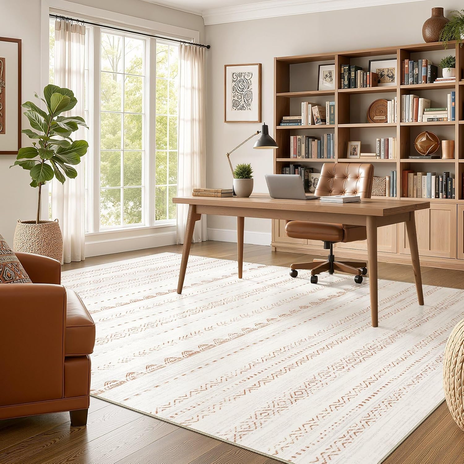 Thumbnail 4 de Nakagishi 10x12 Area Rug Living Room – Washable Boho, Non-Slip, Stain-Resistant, Brown