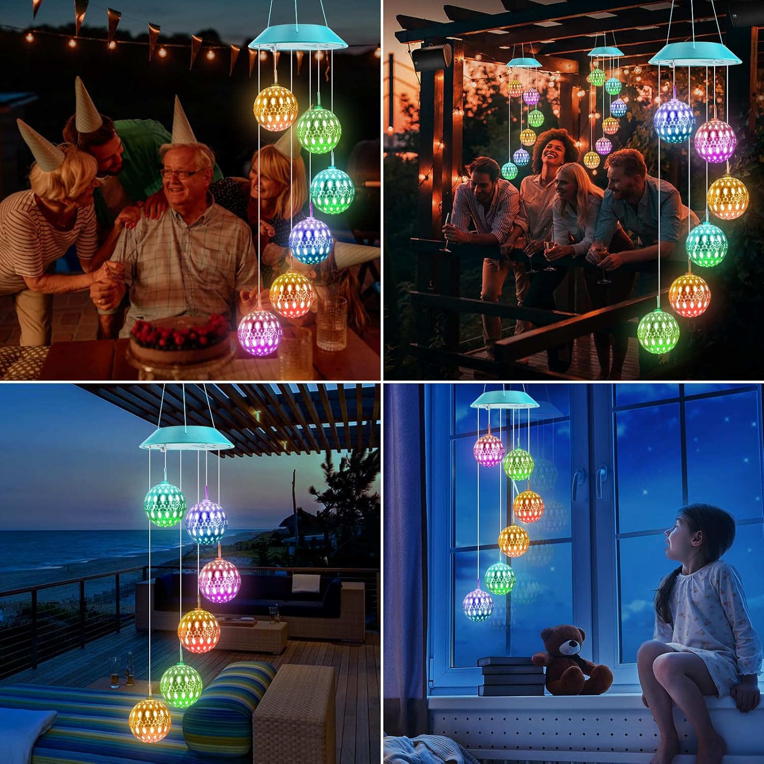 Detalle 2 de Toodour S6-WC18-P Solar Wind Chime with Color-Changing LED Balls