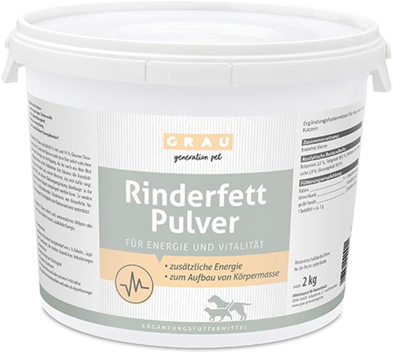 Detalle de GRAU das Original Rinderfettpulver (80% Fettanteil) – Ergänzungsfuttermittel für Hunde & Katzen, 2 kg
