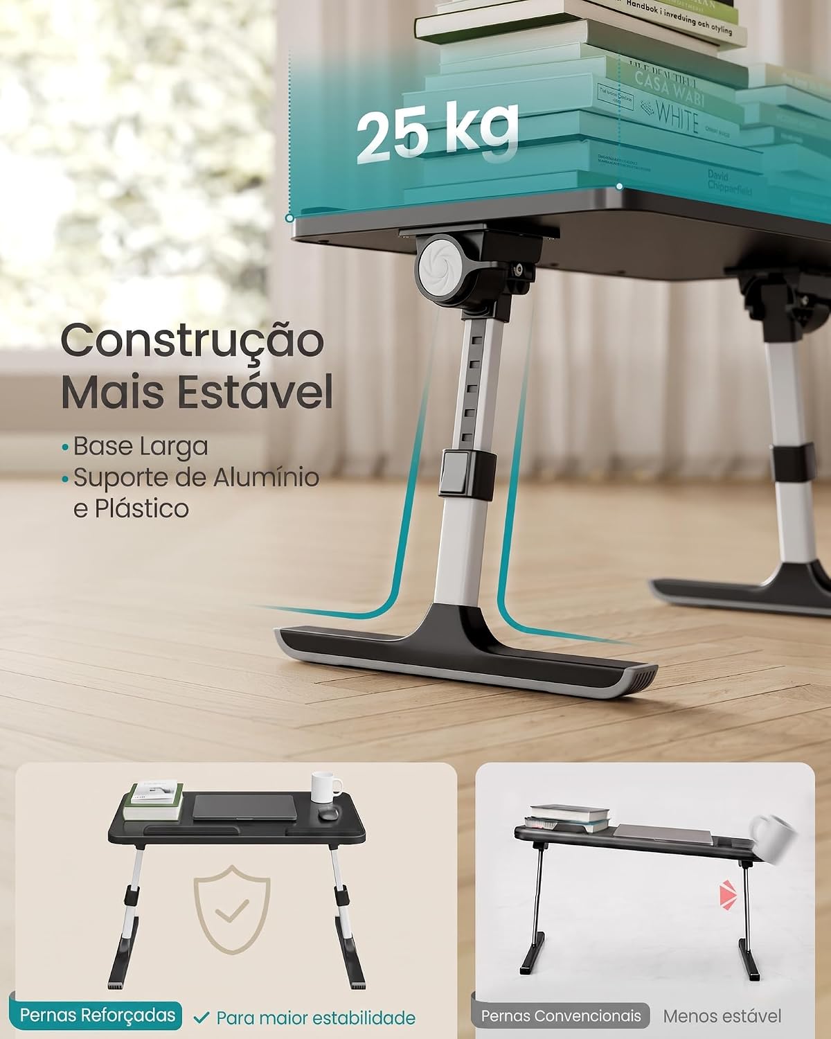 Detalle de SONGMICS ULLD117B101 Adjustable Bed Desk, 6 Heights, 120° Tilt