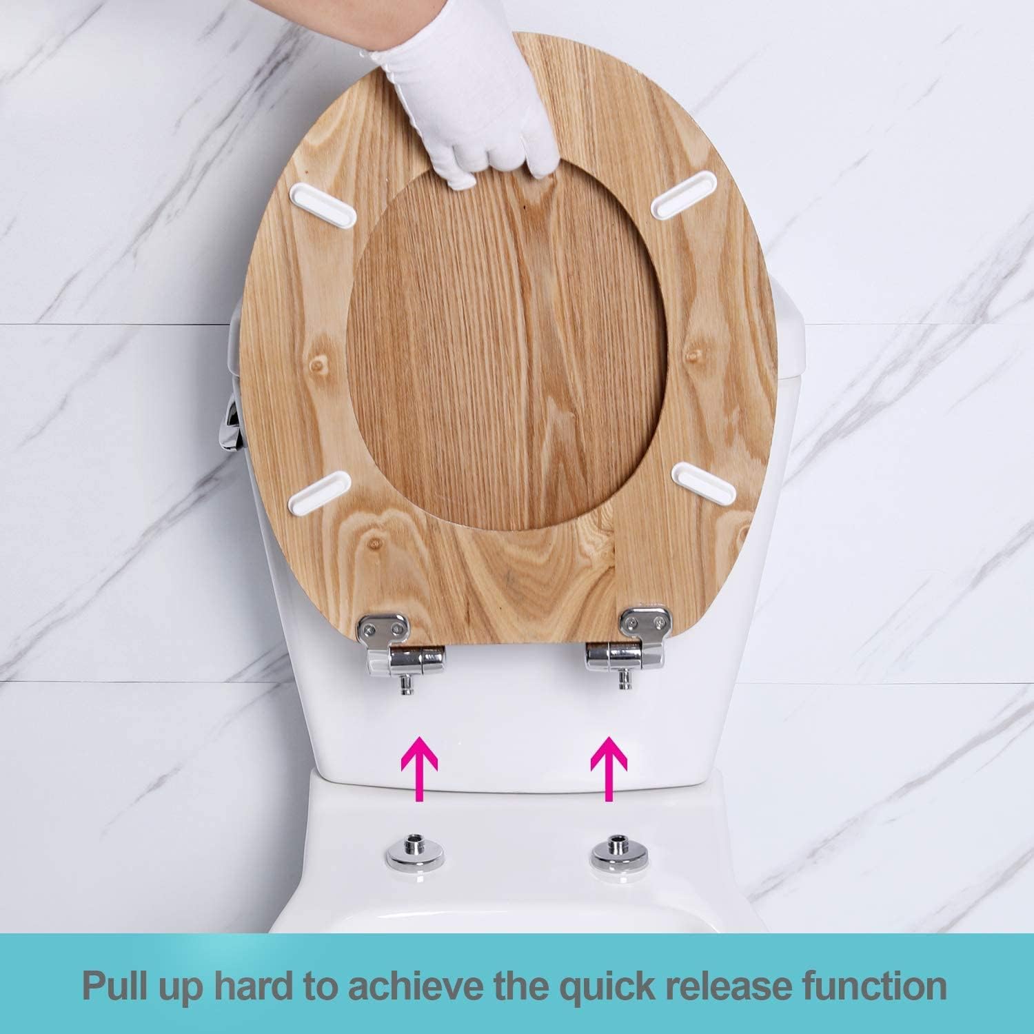 Thumbnail 3 de Angel Shield Antibacterial Wooden Soft Close Toilet Seat with Quick Release Adjustable Hinges Toilet Seat Easy Clean and Assembly for Bathroom 45 x 37 x 5.6 cm (Solid Oak)
Angel Shield Antibacterial Wooden Soft Close Toilet…