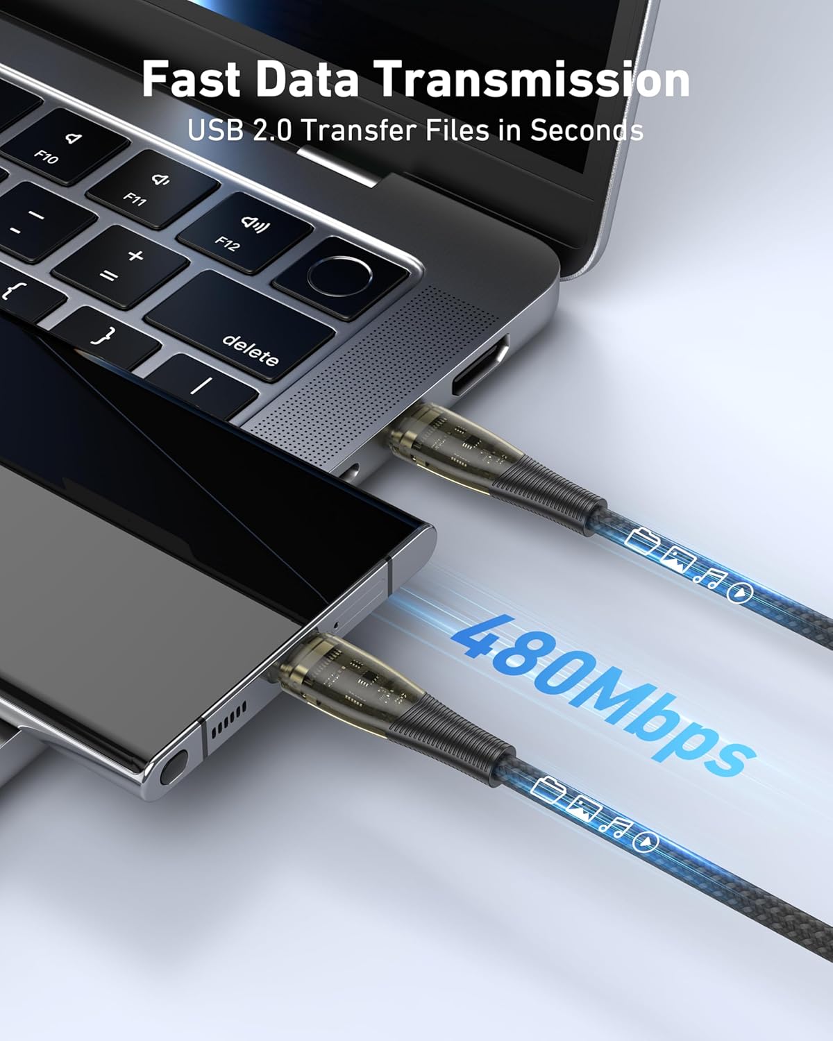 Detalle 2 de BENFEI 100W USB-C auf USB-C Kabel – 3er-Set, 1 m, transparent