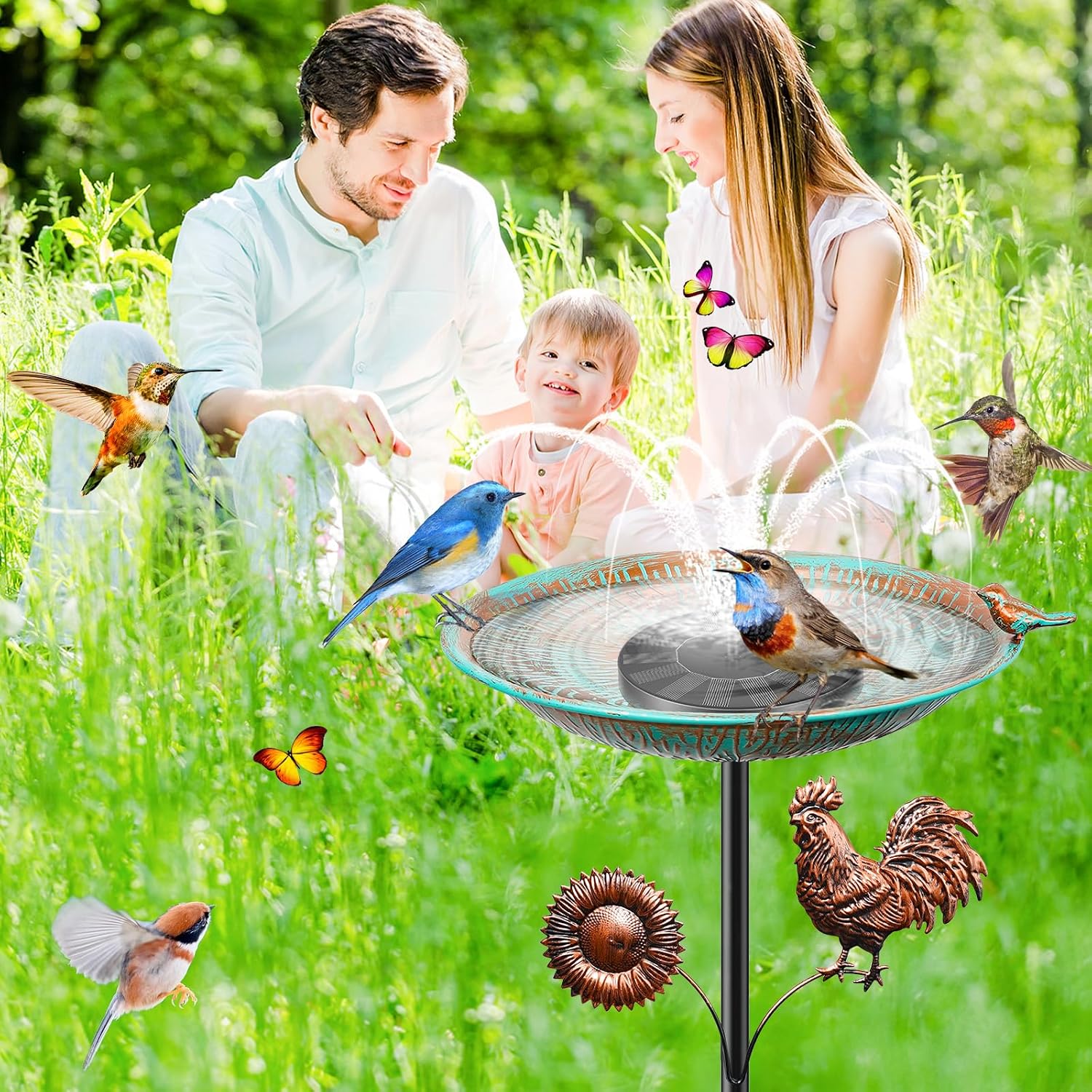 Thumbnail 4 de YOADEHOA 38" Metal Bird Bath with Vintage Garden Statue and 5-Prong Base