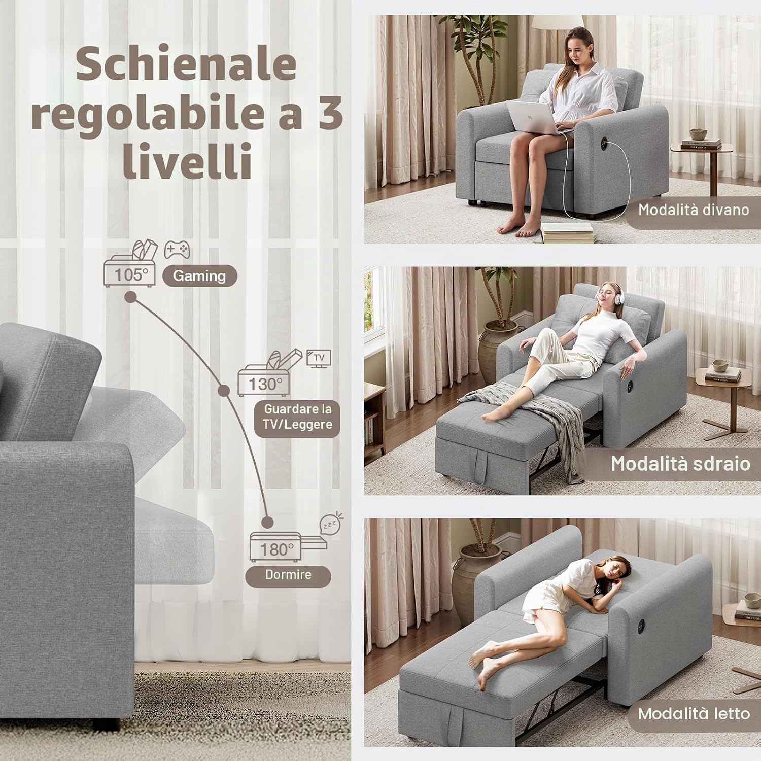 Thumbnail 6 de Luxstein Divano Letto Pieghevole 3 in 1