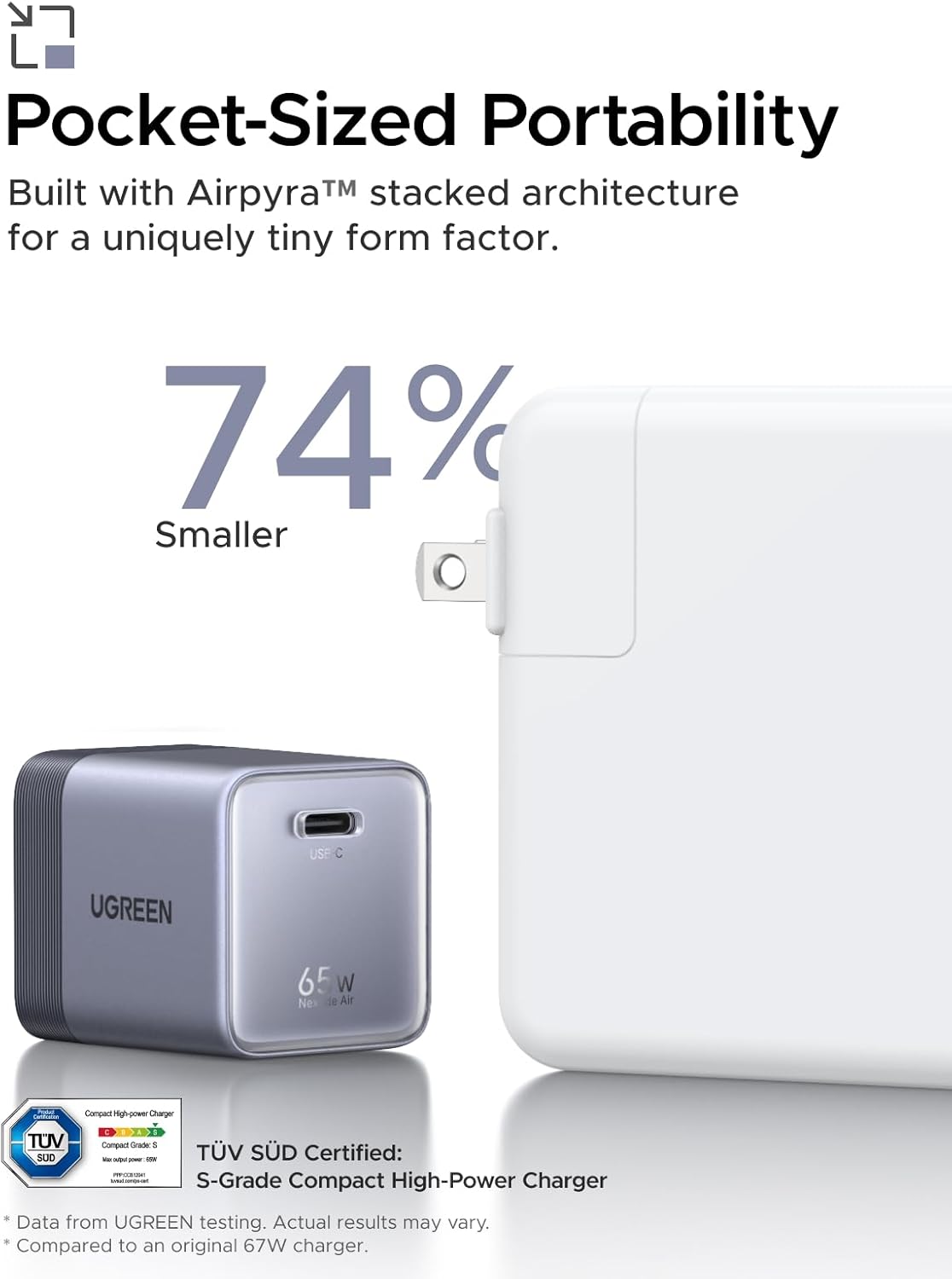 Detalle de UGREEN Nexode Air 65W USB-C Charger: Foldable GaN Brick for MacBook Air and More