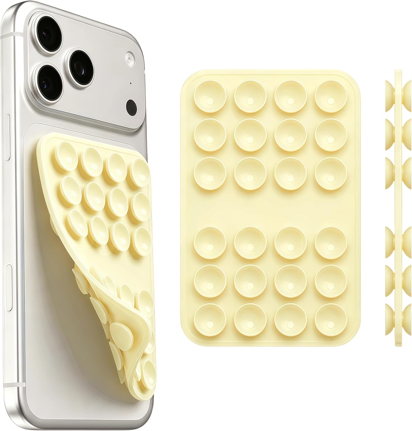Detalle de Mnyatr Double-Sided Silicone Phone Mount, Baby Yellow, Reusable Suction Grip
