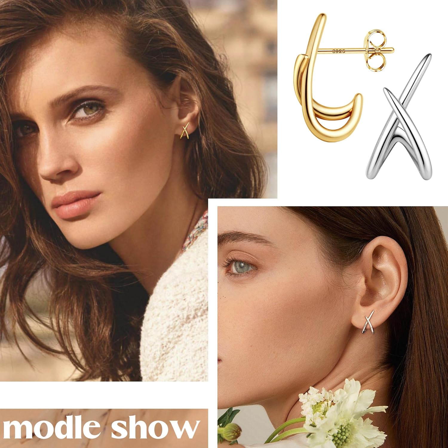 Thumbnail 2 de Diamday Ohrstecker aus Sterlingsilber 925 mit CZ – minimalistische Stecker in Gold/Silber, hypoallergen