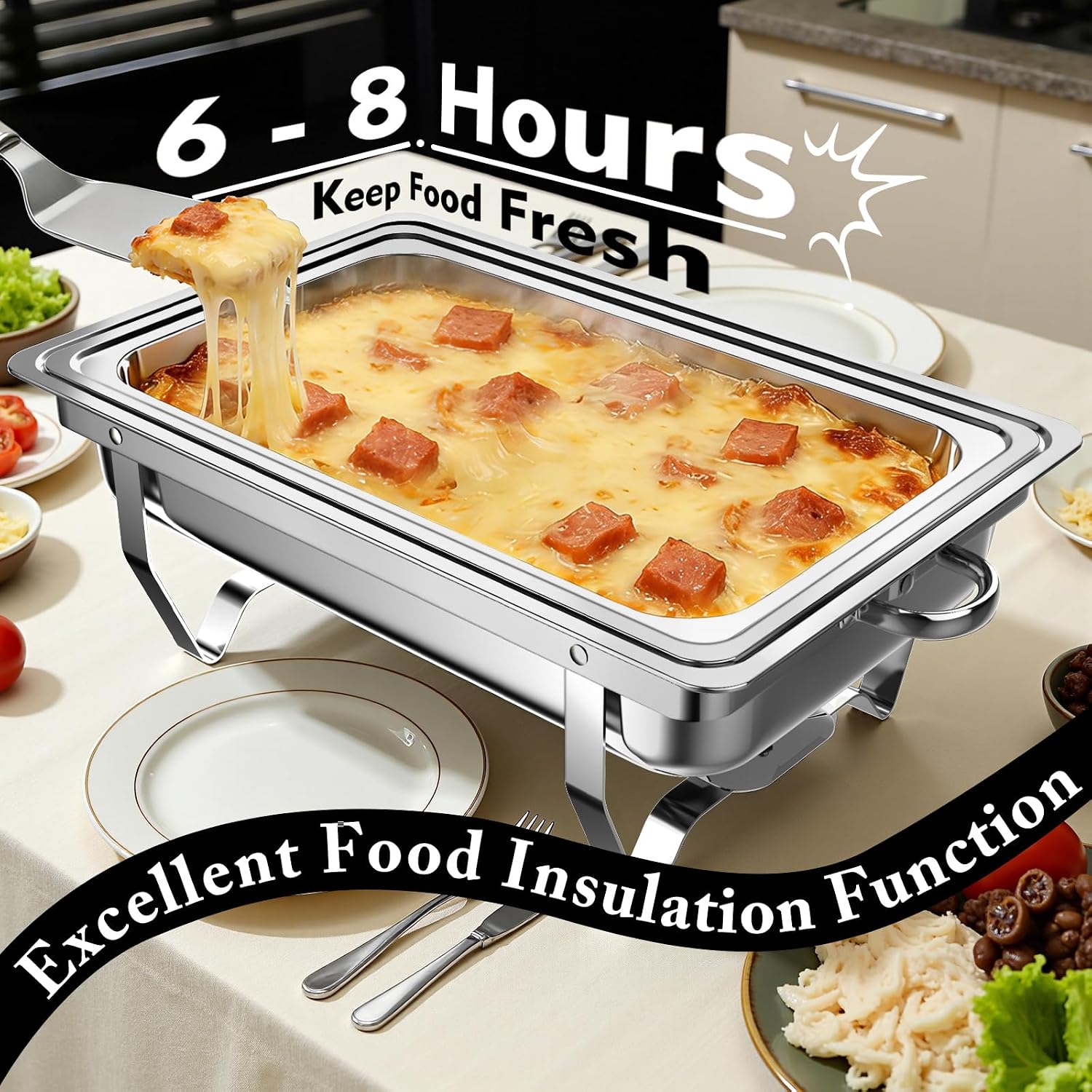 Detalle 2 de Amhier 9Qt Chafing Dishes for Buffet, 4-Pack in Silver