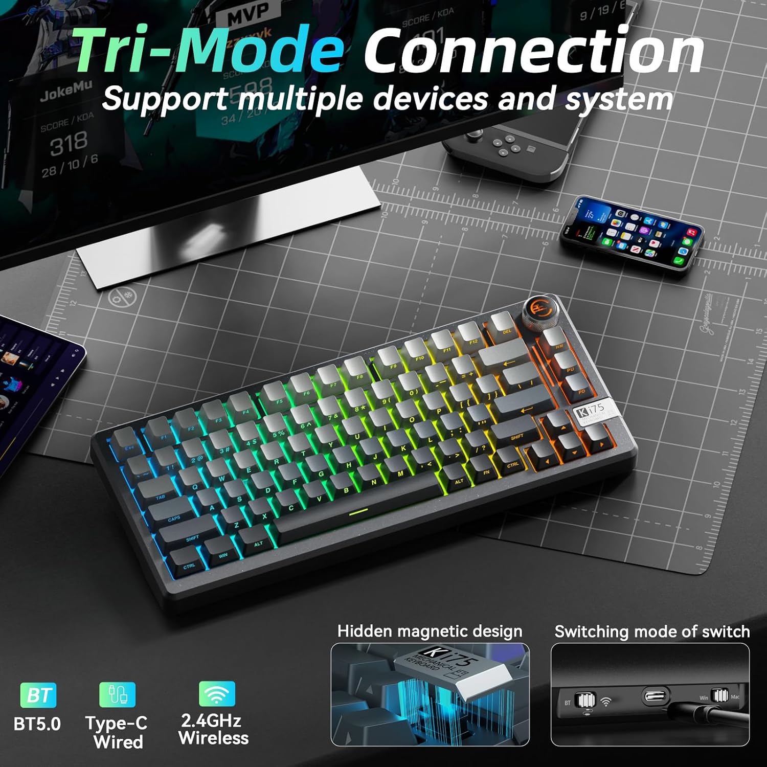 Thumbnail 3 de CORBOBO KI75 75% Mechanical Keyboard, Aluminum, Tri-Mode, Hot-Swappable
