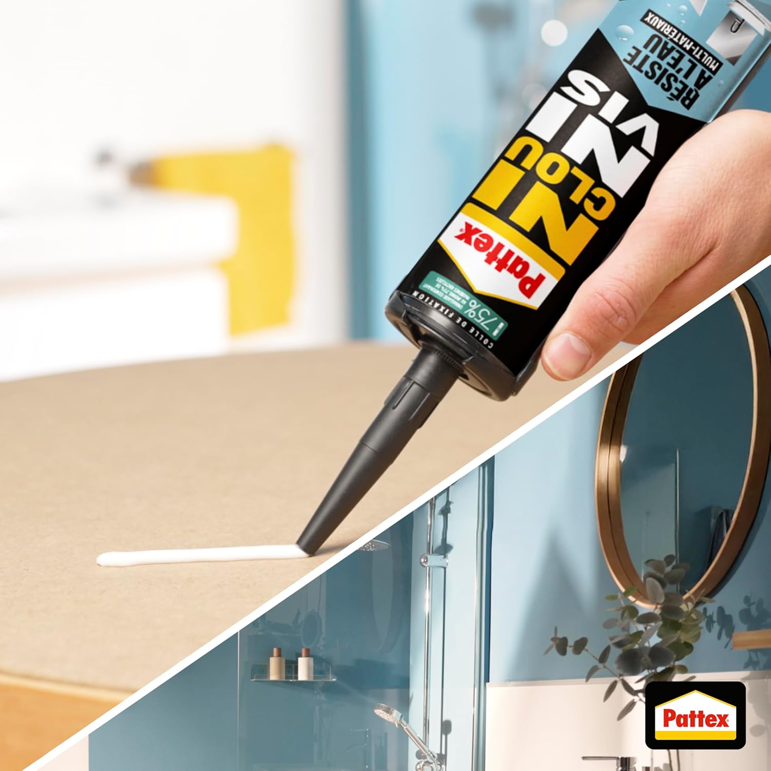 Thumbnail 4 de Pattex Colle Ni Clou Ni Vis Résiste à l'Eau (450 g) – Colle de fixation universelle et mastic blanc