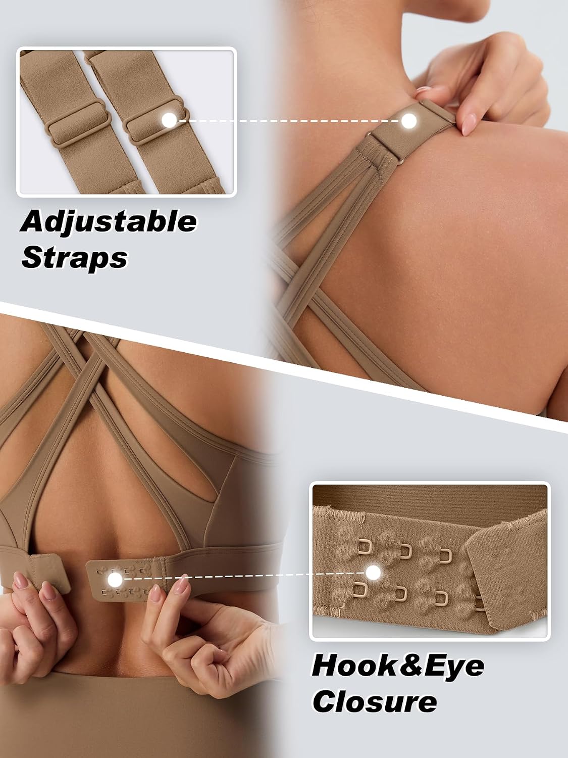 Detalle de BYAWAY High-Impact Sports Bra with Moulded Cups, Adjustable Straps & Hook Closure